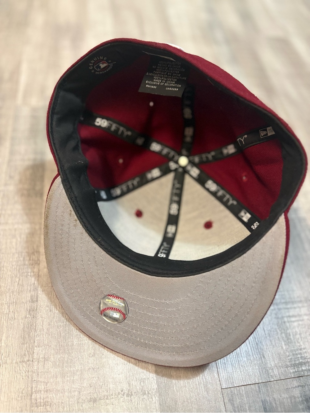 New Era 59fifty New York Yankees Fitted Hat Burgundy Maroon White Logo Size 71/2 - Picture 6 of 7